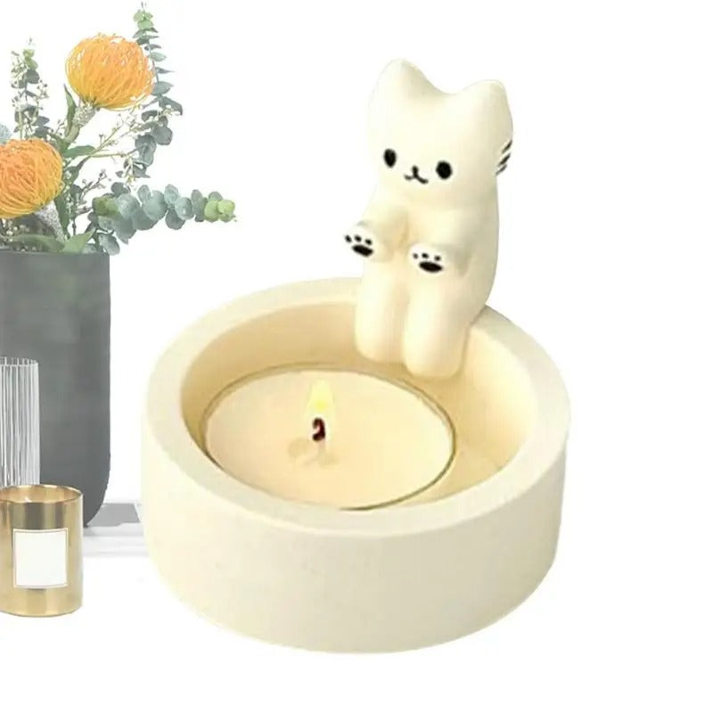 Cute Kitten Candle Holder Warming Paws