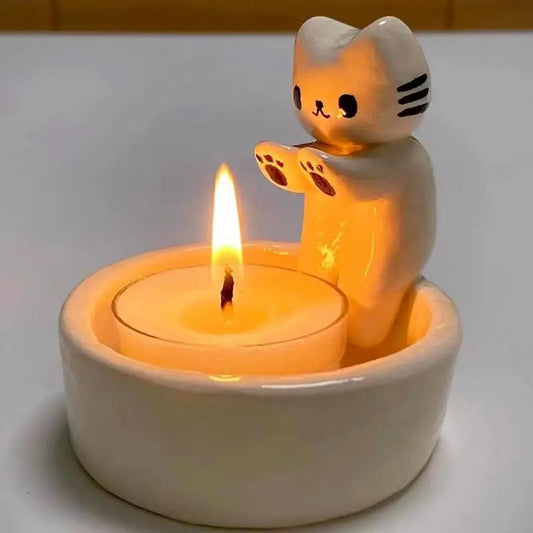 Cute Kitten Candle Holder Warming Paws