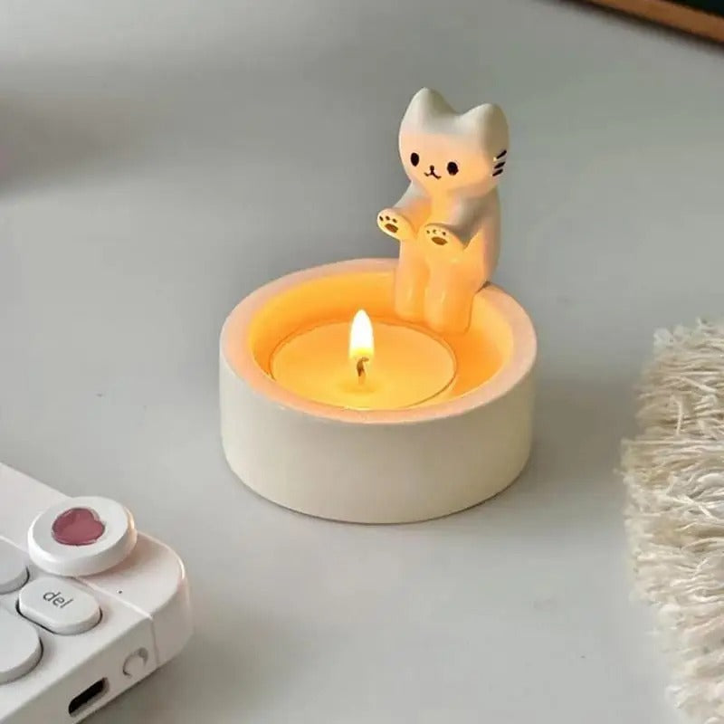 Cute Kitten Candle Holder Warming Paws
