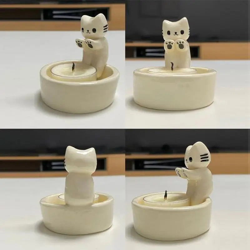 Cute Kitten Candle Holder Warming Paws